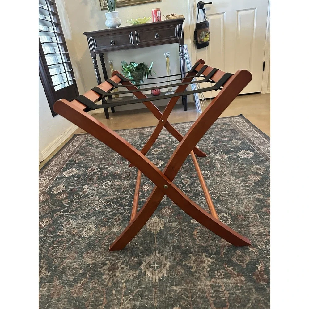 Vintage Suitcase Luggage Rack Holder Folding Wooden Reddish-Brown